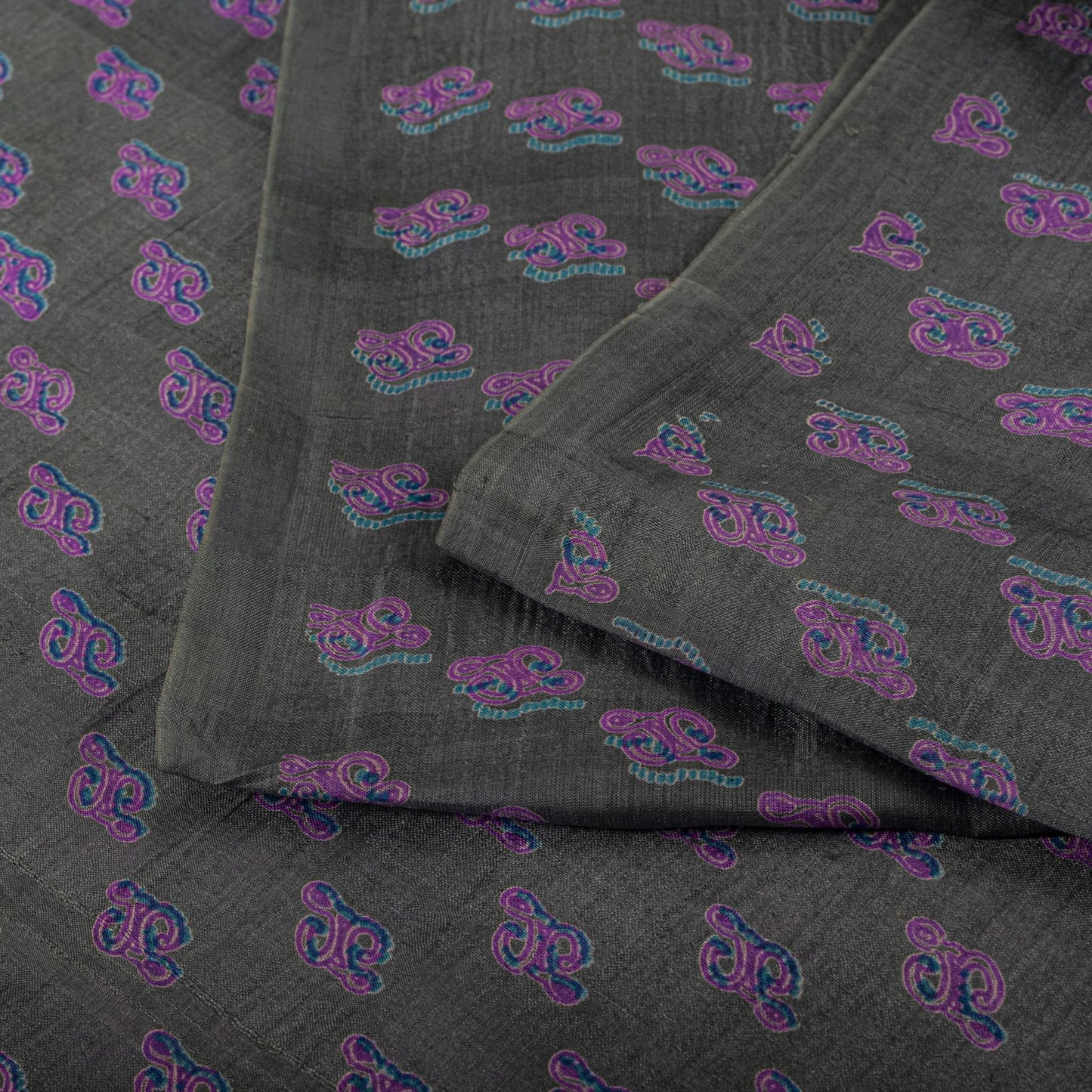 Sanskriti Vintage Saree Gray-Purple Pure Silk Floral Printed Sari 5.5+Yd Fabric