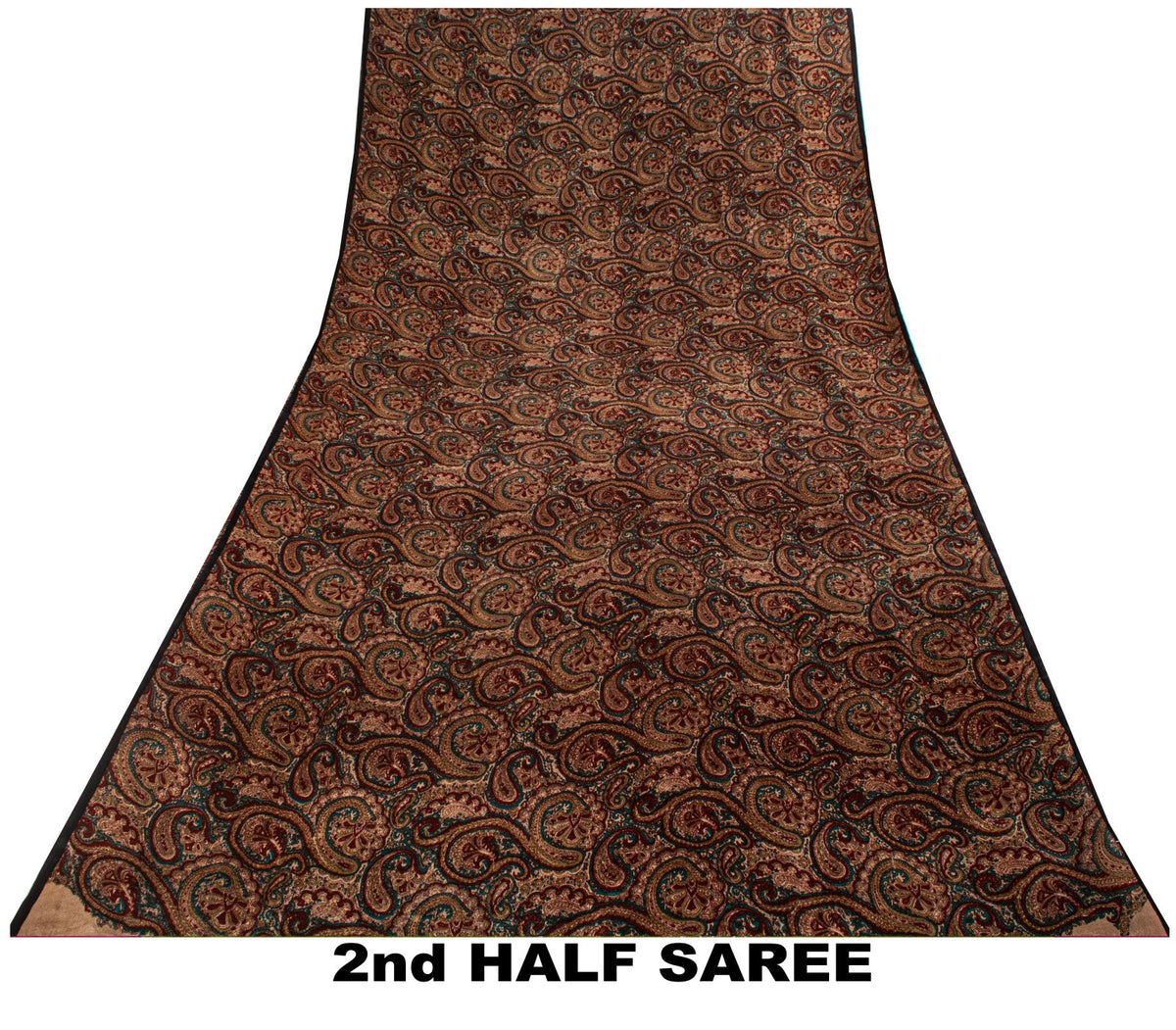 Sanskriti Vintage Brown Pure Silk Saree Paisley Printed Craft Fabric Sari 6+Yard