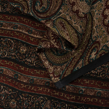 Sanskriti Vintage Brown Pure Silk Saree Paisley Printed Craft Fabric Sari 6+Yard
