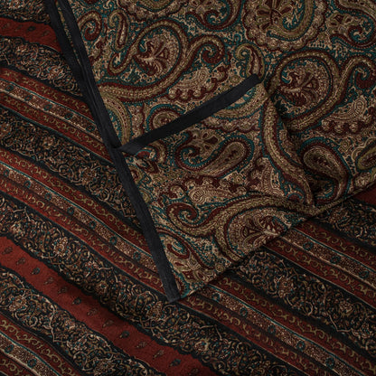 Sanskriti Vintage Brown Pure Silk Saree Paisley Printed Craft Fabric Sari 6+Yard