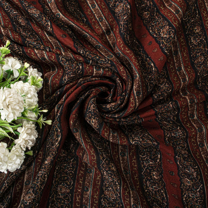 Sanskriti Vintage Brown Pure Silk Saree Paisley Printed Craft Fabric Sari 6+Yard