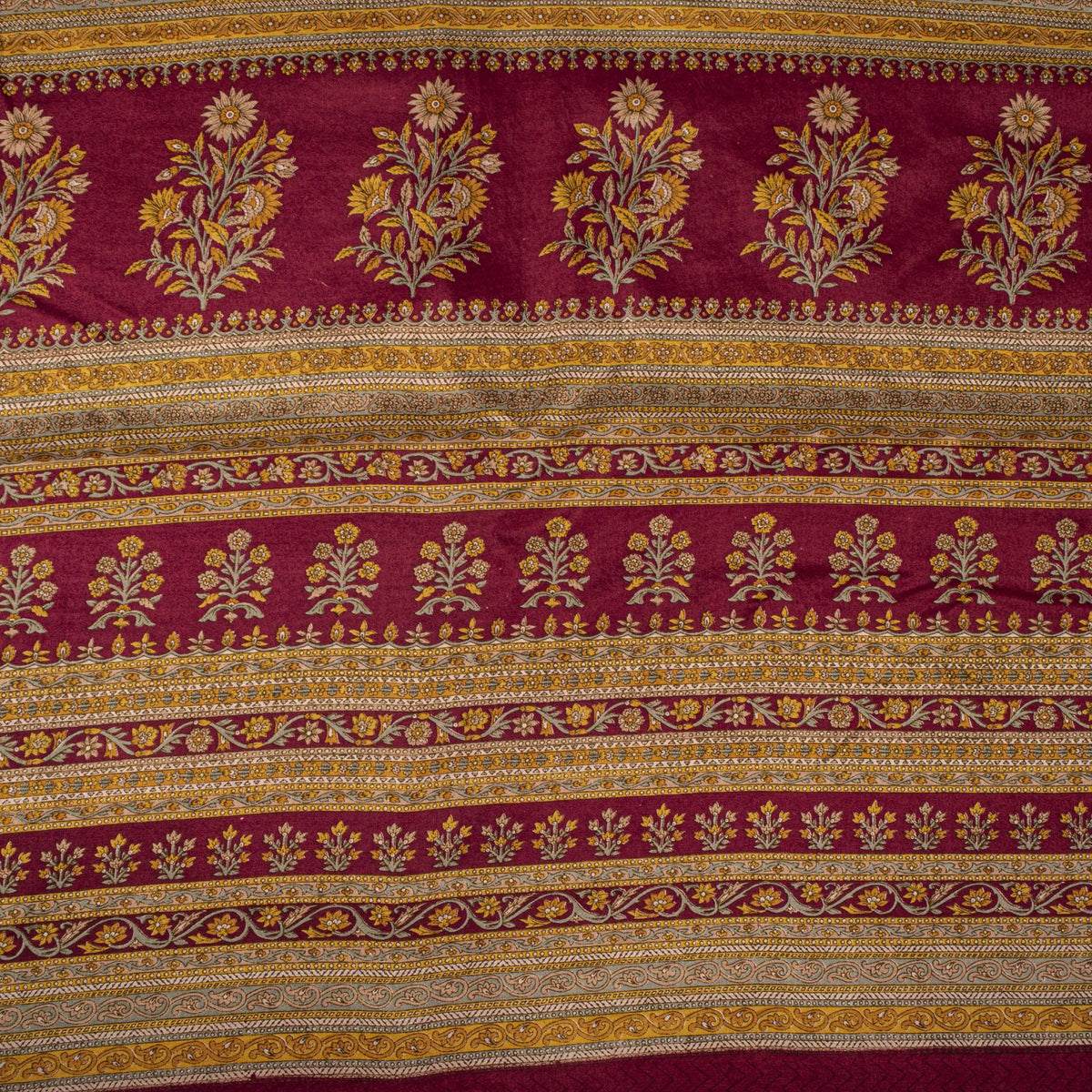 Sanskriti Vintage Maroon Pure Silk Saree Floral Printed Craft Fabric Sari 6 Yard