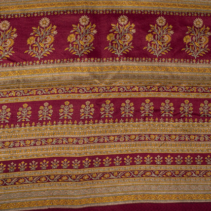 Sanskriti Vintage Maroon Pure Silk Saree Floral Printed Craft Fabric Sari 6 Yard