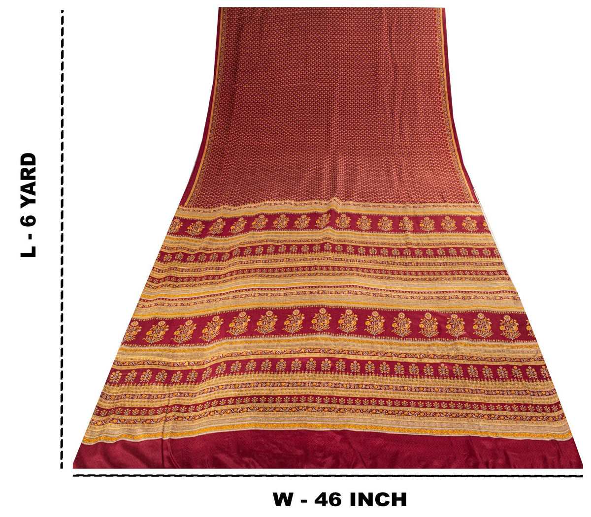 Sanskriti Vintage Maroon Pure Silk Saree Floral Printed Craft Fabric Sari 6 Yard