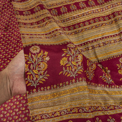 Sanskriti Vintage Maroon Pure Silk Saree Floral Printed Craft Fabric Sari 6 Yard