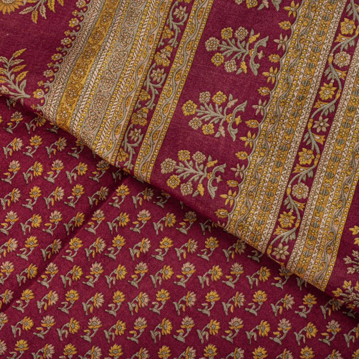 Sanskriti Vintage Maroon Pure Silk Saree Floral Printed Craft Fabric Sari 6 Yard