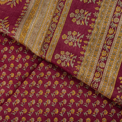 Sanskriti Vintage Maroon Pure Silk Saree Floral Printed Craft Fabric Sari 6 Yard