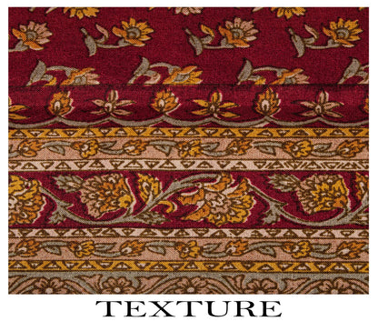 Sanskriti Vintage Maroon Pure Silk Saree Floral Printed Craft Fabric Sari 6 Yard