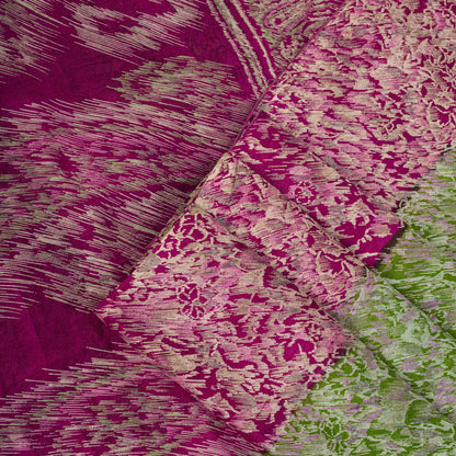 Sanskriti Vintage Green Pure Silk Saree Abstract Paisley Print Craft Fabric 6 Yd