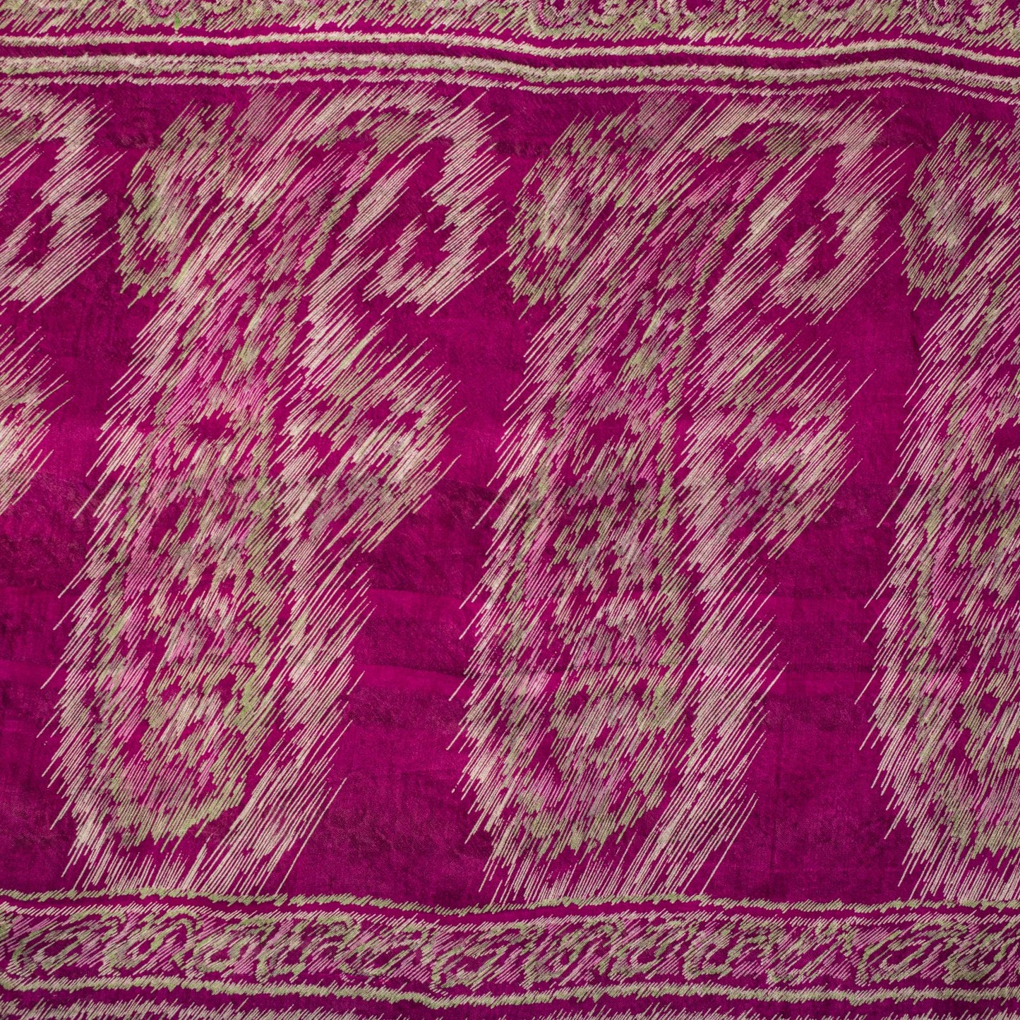 Sanskriti Vintage Green Pure Silk Saree Abstract Paisley Print Craft Fabric 6 Yd