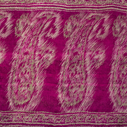Sanskriti Vintage Green Pure Silk Saree Abstract Paisley Print Craft Fabric 6 Yd