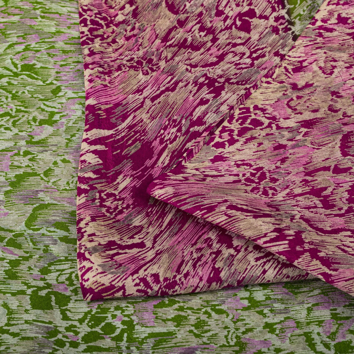Sanskriti Vintage Green Pure Silk Saree Abstract Paisley Print Craft Fabric 6 Yd