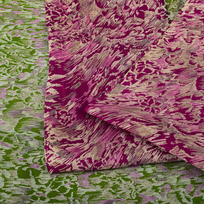 Sanskriti Vintage Green Pure Silk Saree Abstract Paisley Print Craft Fabric 6 Yd