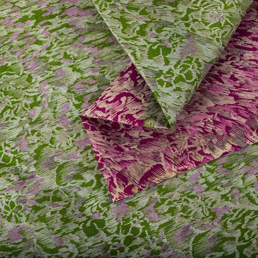 Sanskriti Vintage Green Pure Silk Saree Abstract Paisley Print Craft Fabric 6 Yd
