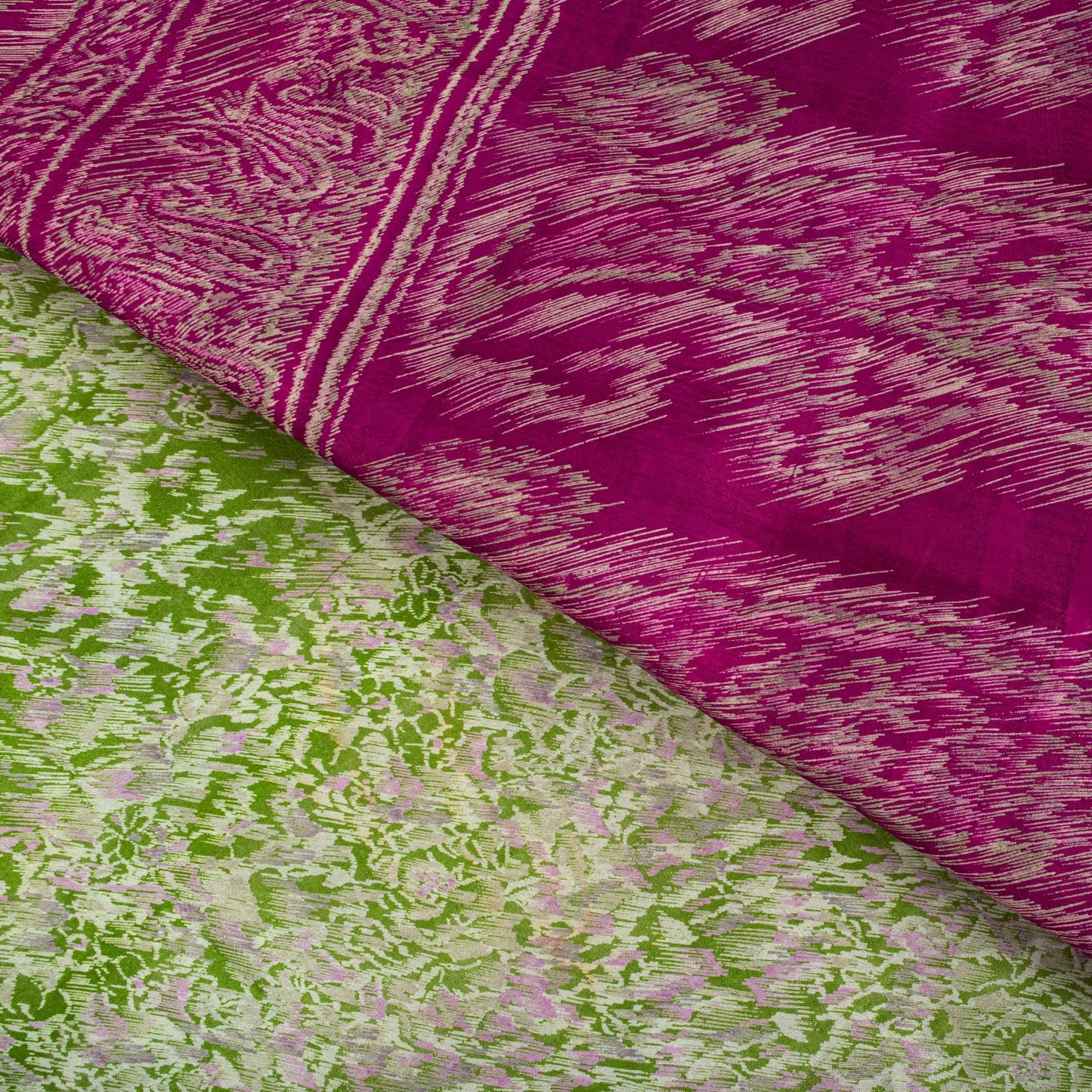 Sanskriti Vintage Green Pure Silk Saree Abstract Paisley Print Craft Fabric 6 Yd