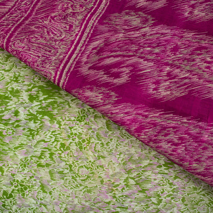 Sanskriti Vintage Green Pure Silk Saree Abstract Paisley Print Craft Fabric 6 Yd