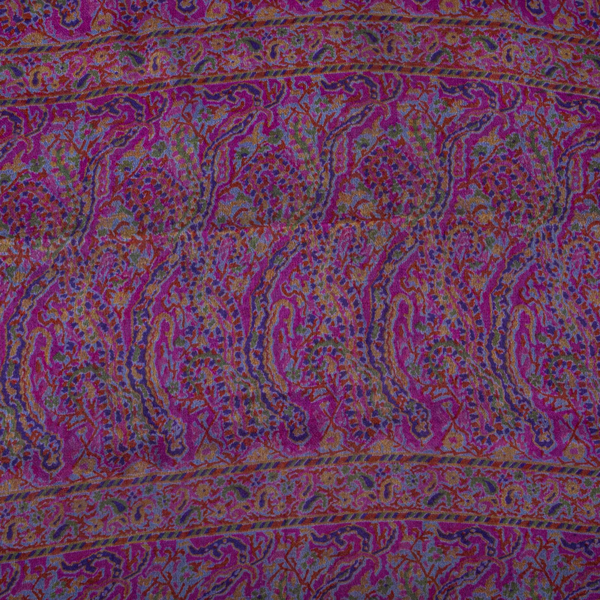 Sanskriti Vintage Purple Pure Silk Saree Paisley Print Craft Fabric 6.5Yard Sari