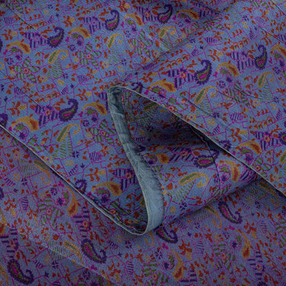 Sanskriti Vintage Purple Pure Silk Saree Paisley Print Craft Fabric 6.5Yard Sari