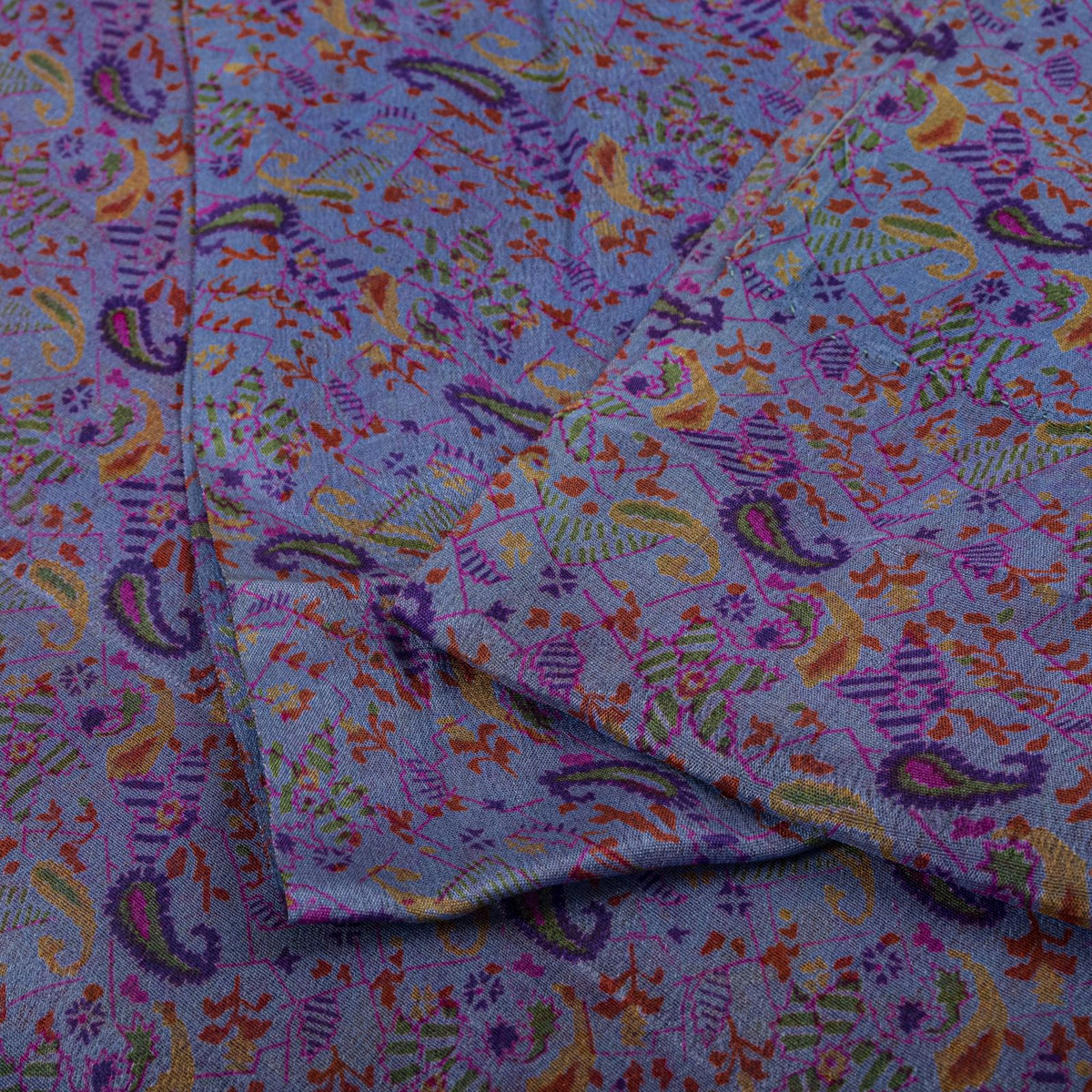 Sanskriti Vintage Purple Pure Silk Saree Paisley Print Craft Fabric 6.5Yard Sari