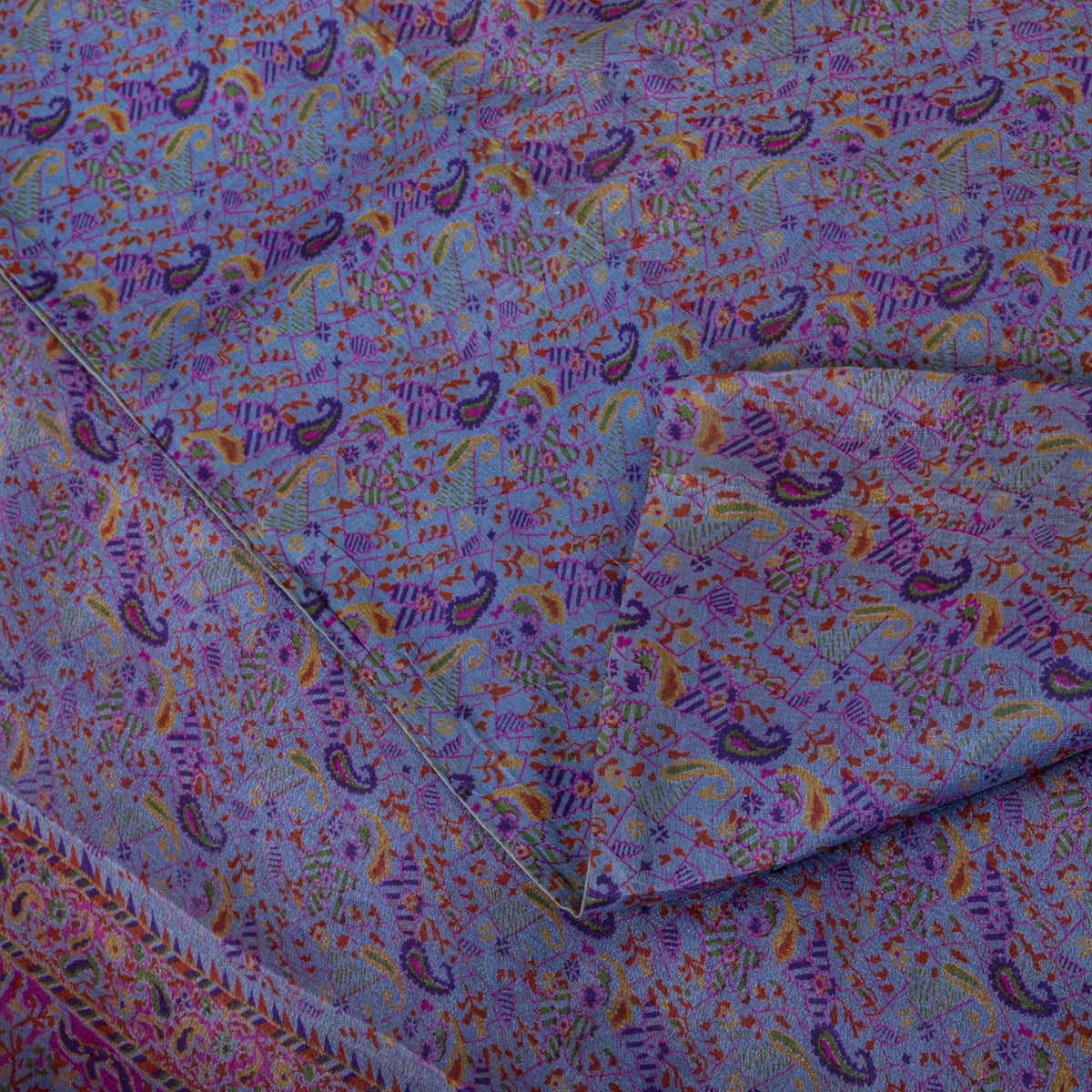 Sanskriti Vintage Purple Pure Silk Saree Paisley Print Craft Fabric 6.5Yard Sari