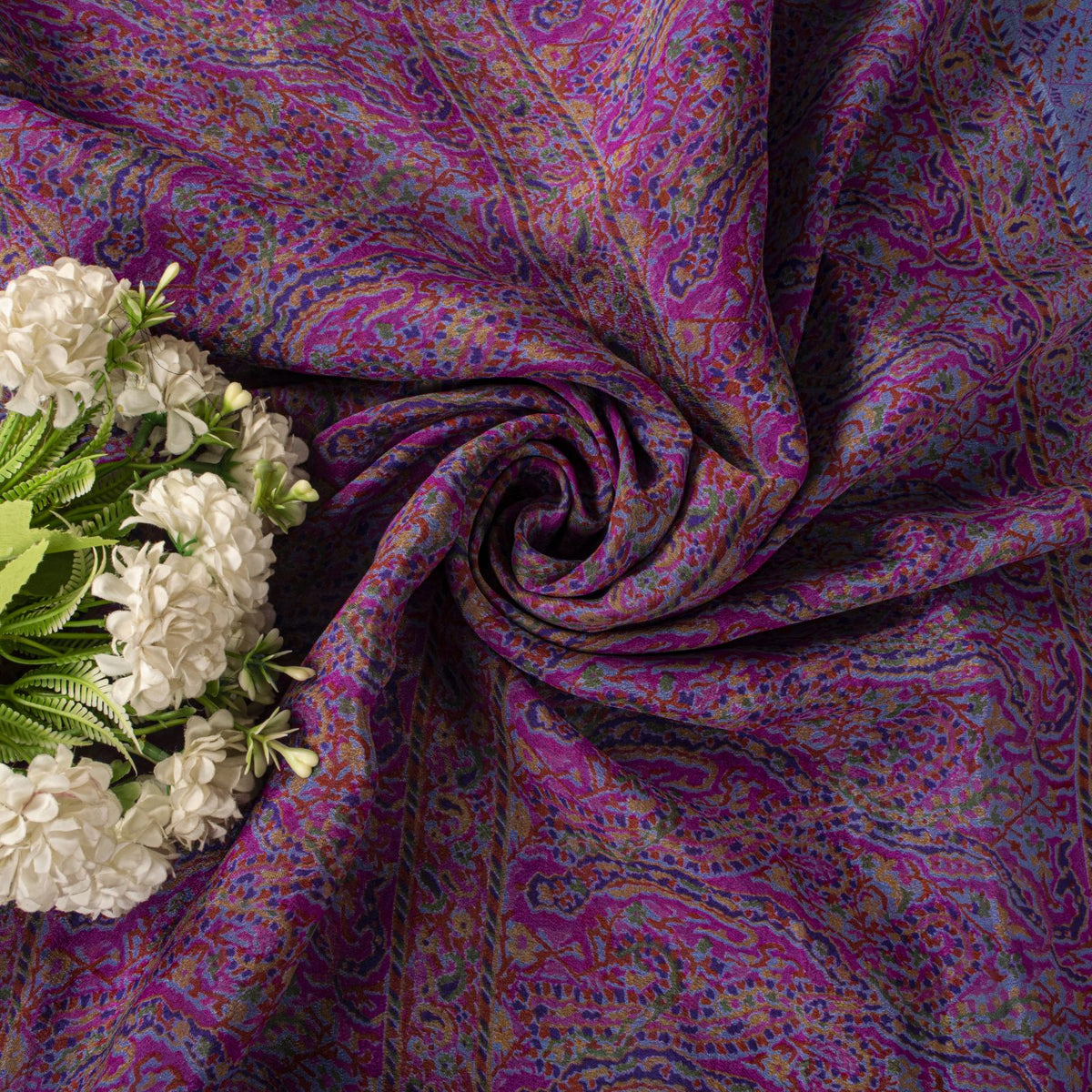Sanskriti Vintage Purple Pure Silk Saree Paisley Print Craft Fabric 6.5Yard Sari