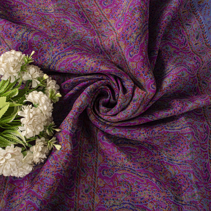Sanskriti Vintage Purple Pure Silk Saree Paisley Print Craft Fabric 6.5Yard Sari