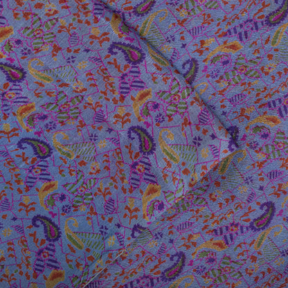 Sanskriti Vintage Purple Pure Silk Saree Paisley Print Craft Fabric 6.5Yard Sari