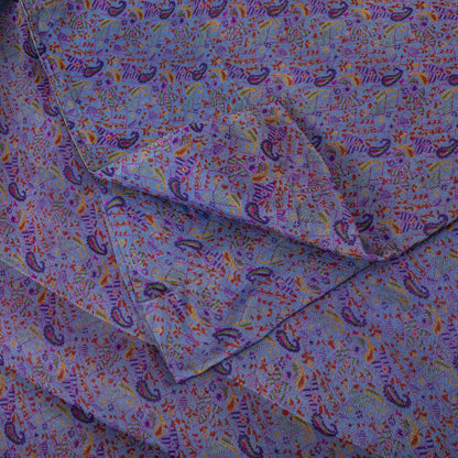 Sanskriti Vintage Purple Pure Silk Saree Paisley Print Craft Fabric 6.5Yard Sari