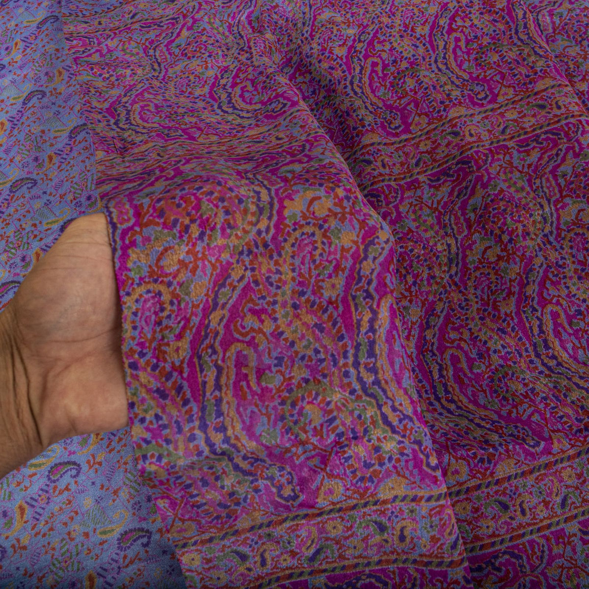 Sanskriti Vintage Purple Pure Silk Saree Paisley Print Craft Fabric 6.5Yard Sari
