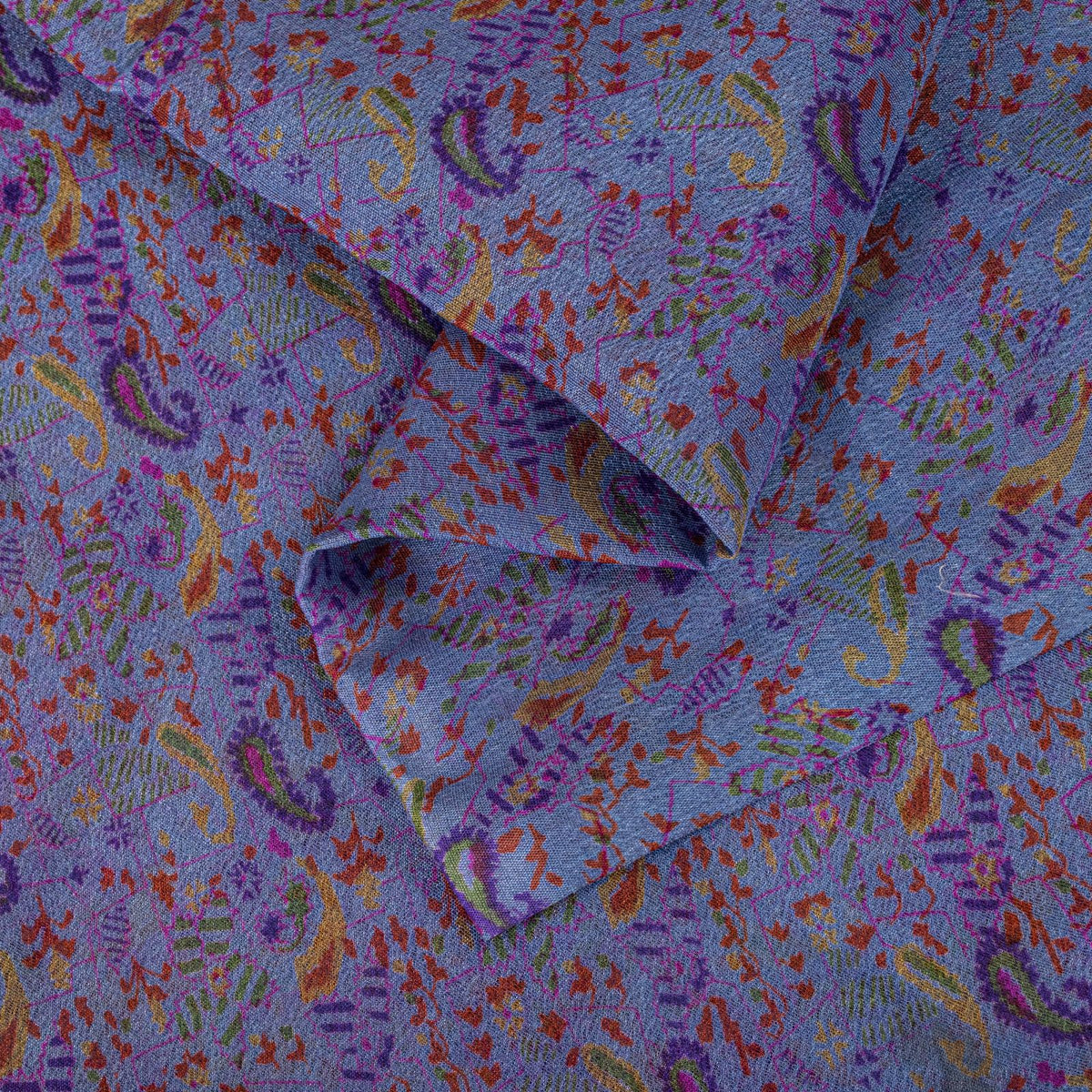 Sanskriti Vintage Purple Pure Silk Saree Paisley Print Craft Fabric 6.5Yard Sari