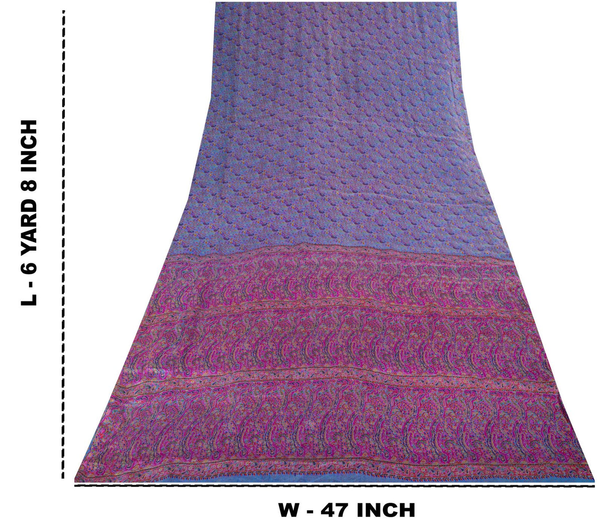 Sanskriti Vintage Purple Pure Silk Saree Paisley Print Craft Fabric 6.5Yard Sari