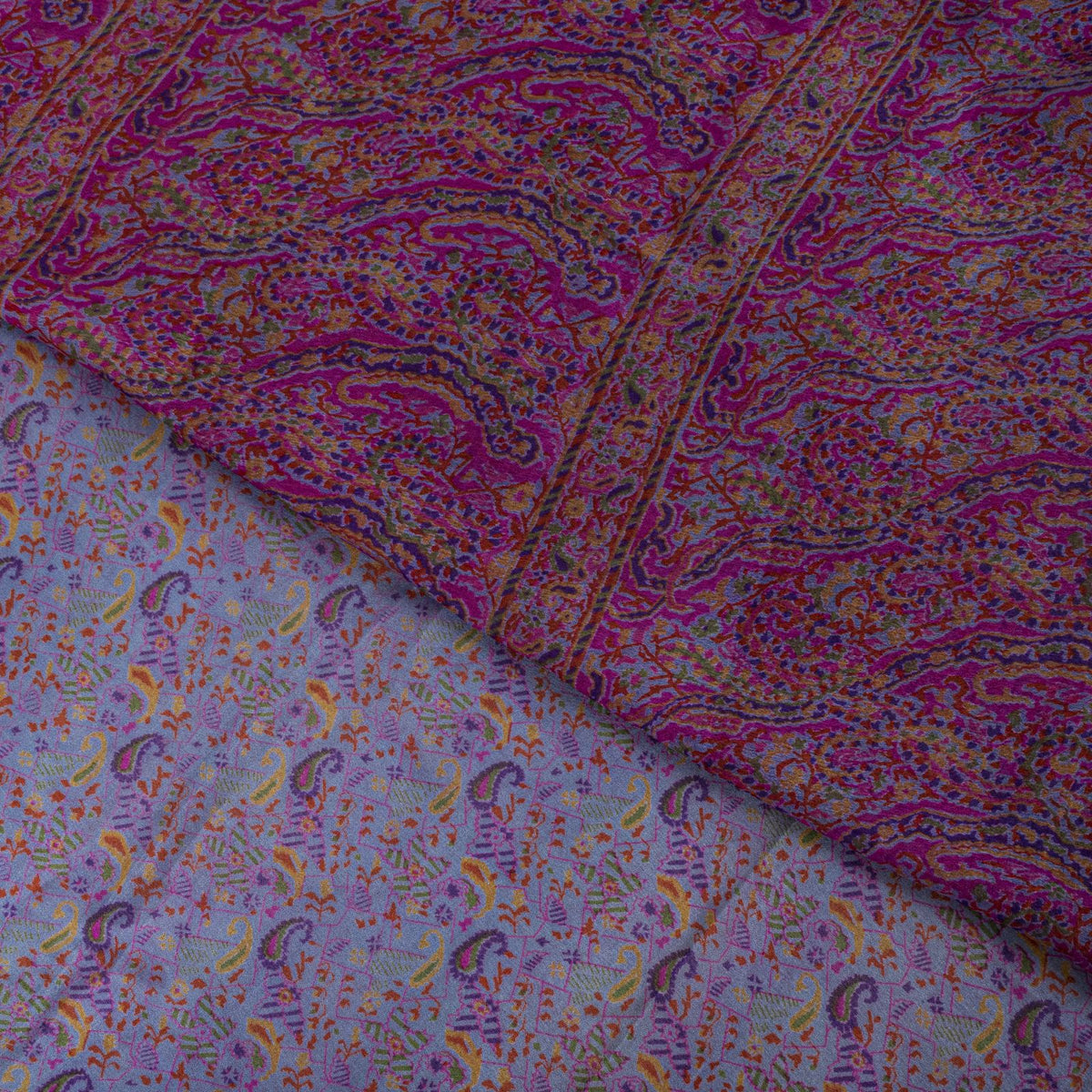 Sanskriti Vintage Purple Pure Silk Saree Paisley Print Craft Fabric 6.5Yard Sari