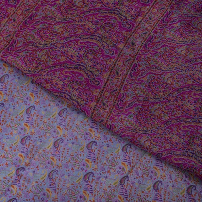 Sanskriti Vintage Purple Pure Silk Saree Paisley Print Craft Fabric 6.5Yard Sari