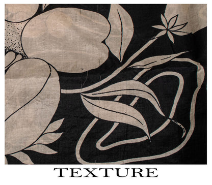 Sanskriti Vintage Black Pure Silk Saree Floral Print Sari 6.5 Yard Fabric Craft