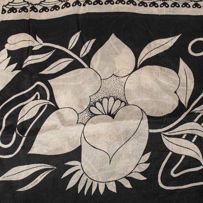 Sanskriti Vintage Black Pure Silk Saree Floral Print Sari 6.5 Yard Fabric Craft
