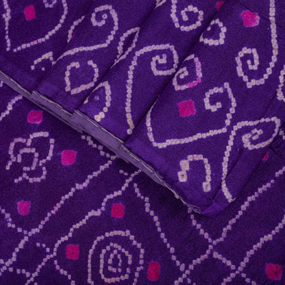 Sanskriti Vintage Purple Pure Silk Saree Bandhani Print Sari Fabric 5+Yard Craft