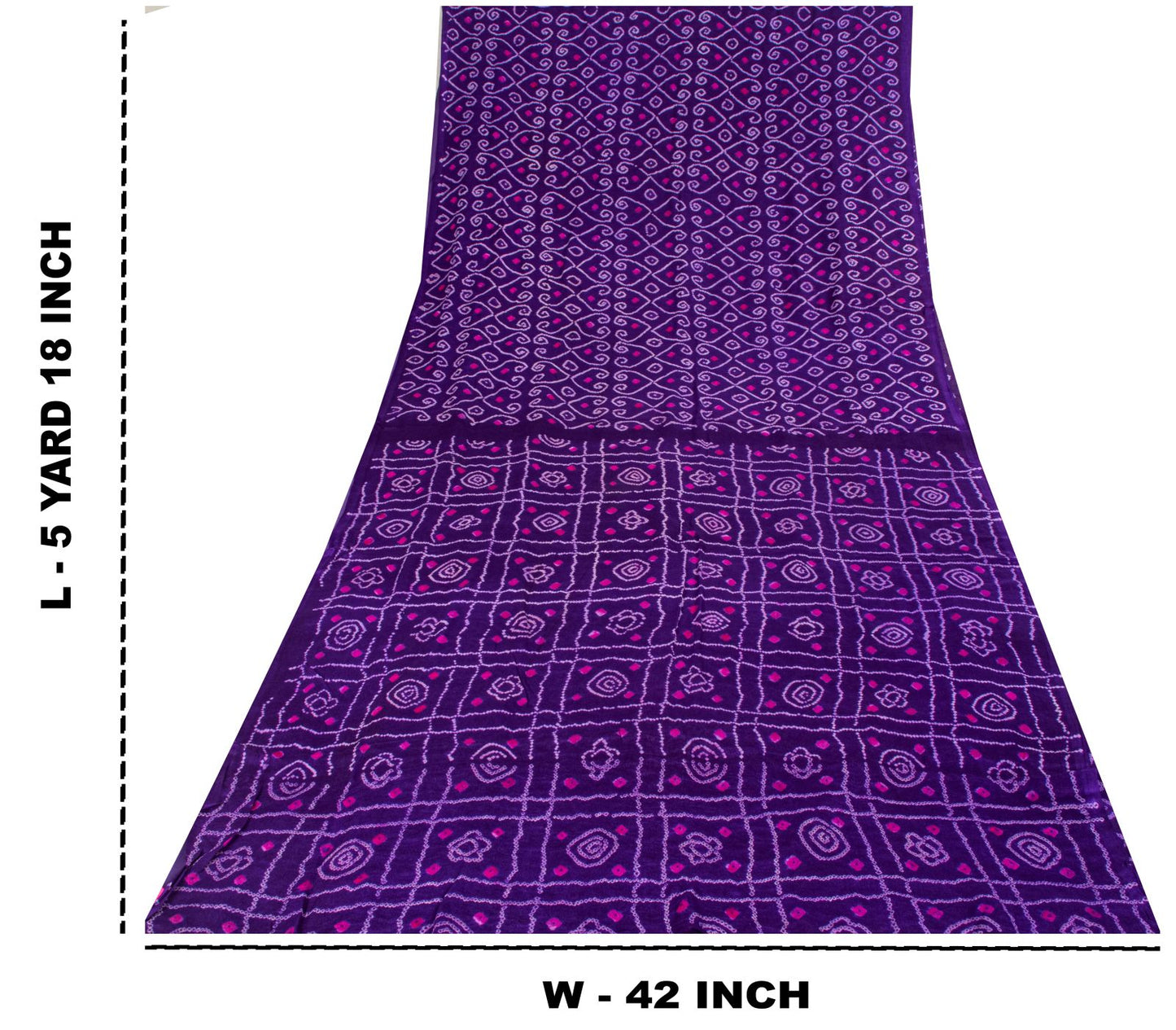 Sanskriti Vintage Purple Pure Silk Saree Bandhani Print Sari Fabric 5+Yard Craft