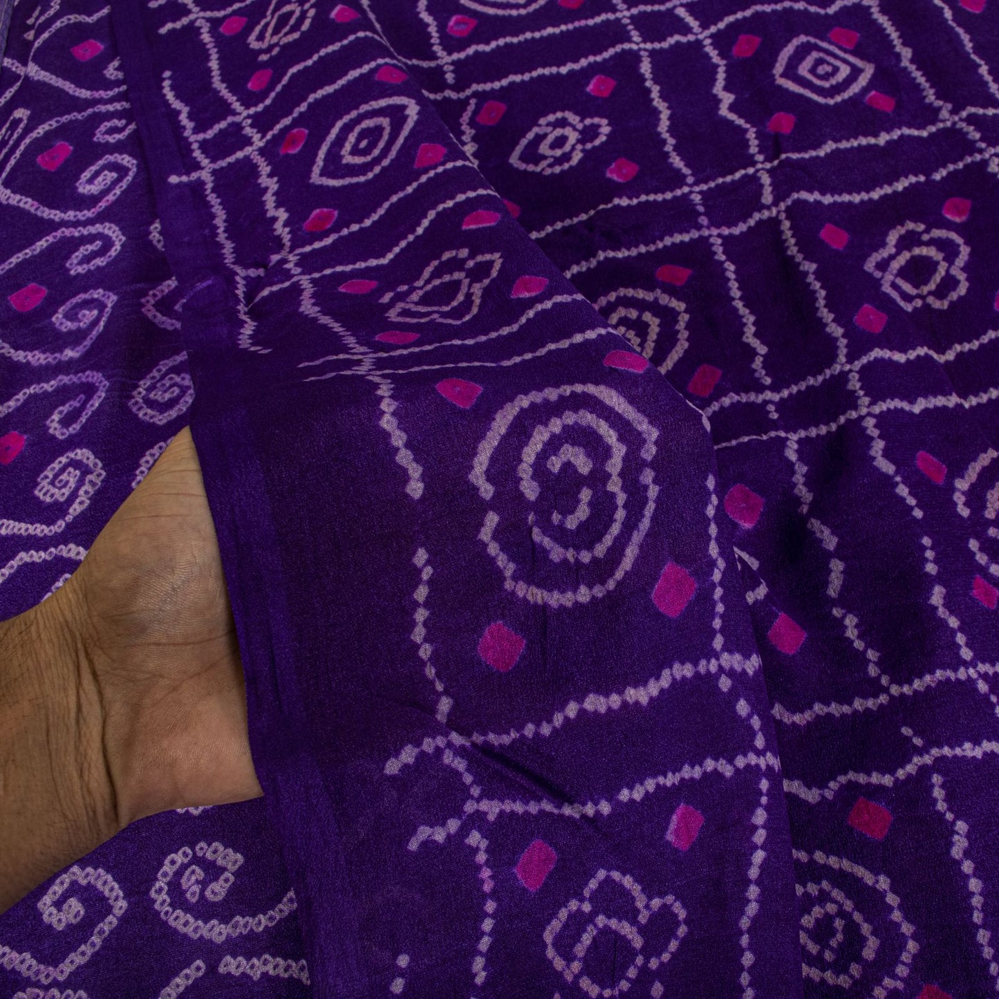 Sanskriti Vintage Purple Pure Silk Saree Bandhani Print Sari Fabric 5+Yard Craft