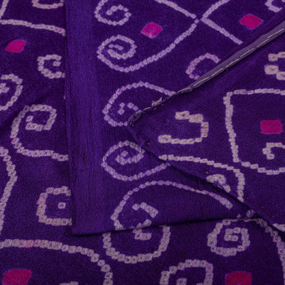 Sanskriti Vintage Purple Pure Silk Saree Bandhani Print Sari Fabric 5+Yard Craft