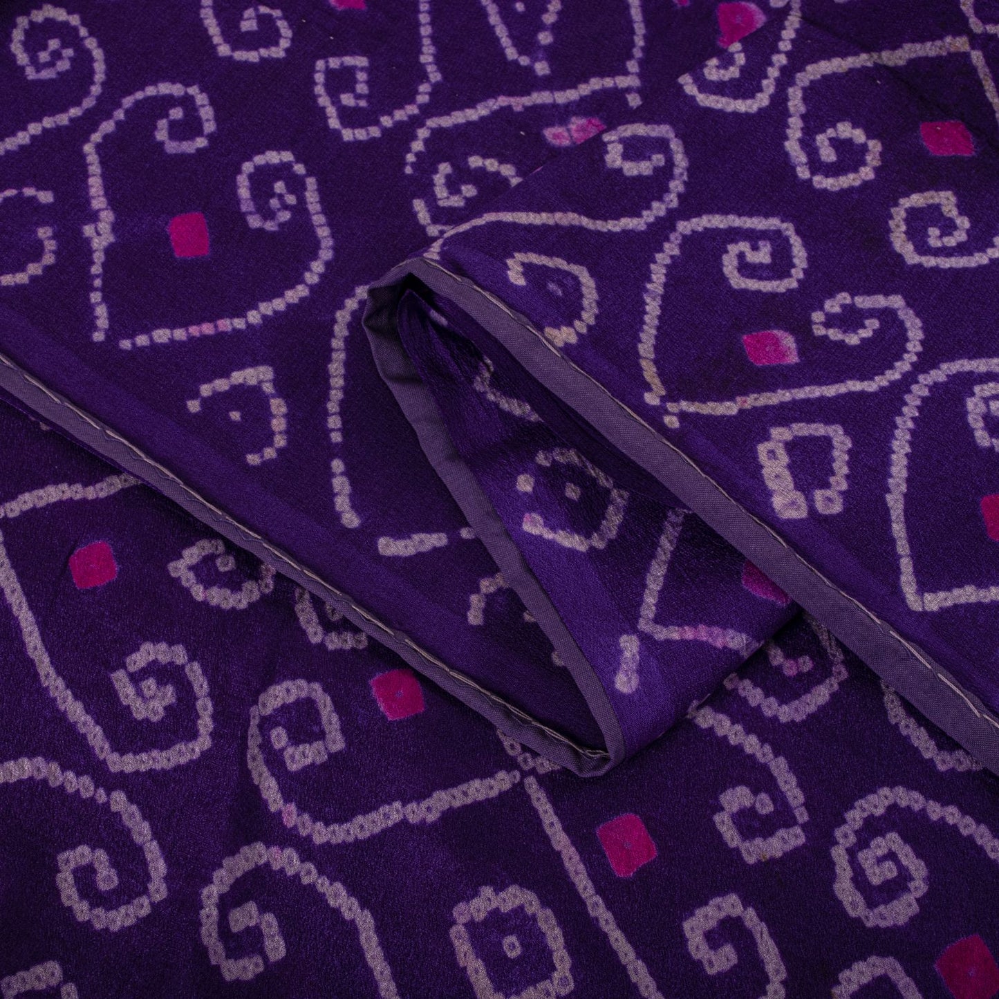 Sanskriti Vintage Purple Pure Silk Saree Bandhani Print Sari Fabric 5+Yard Craft