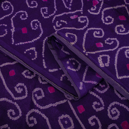 Sanskriti Vintage Purple Pure Silk Saree Bandhani Print Sari Fabric 5+Yard Craft