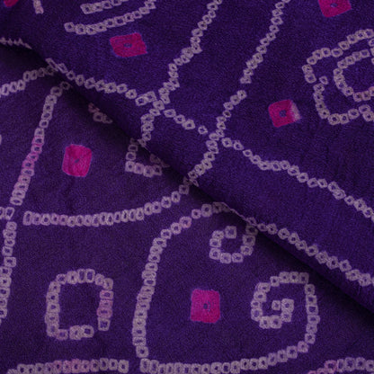 Sanskriti Vintage Purple Pure Silk Saree Bandhani Print Sari Fabric 5+Yard Craft
