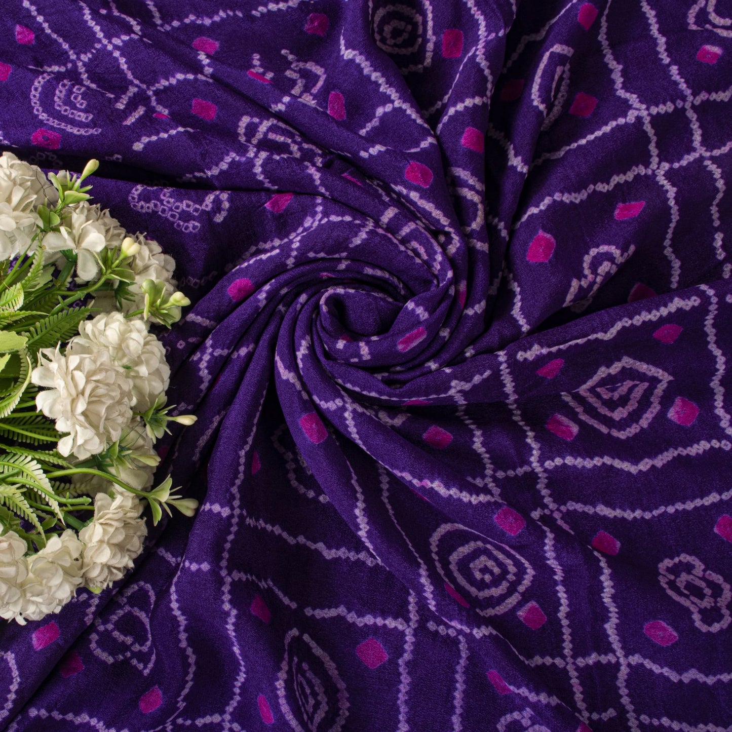 Sanskriti Vintage Purple Pure Silk Saree Bandhani Print Sari Fabric 5+Yard Craft