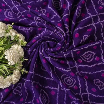 Sanskriti Vintage Purple Pure Silk Saree Bandhani Print Sari Fabric 5+Yard Craft