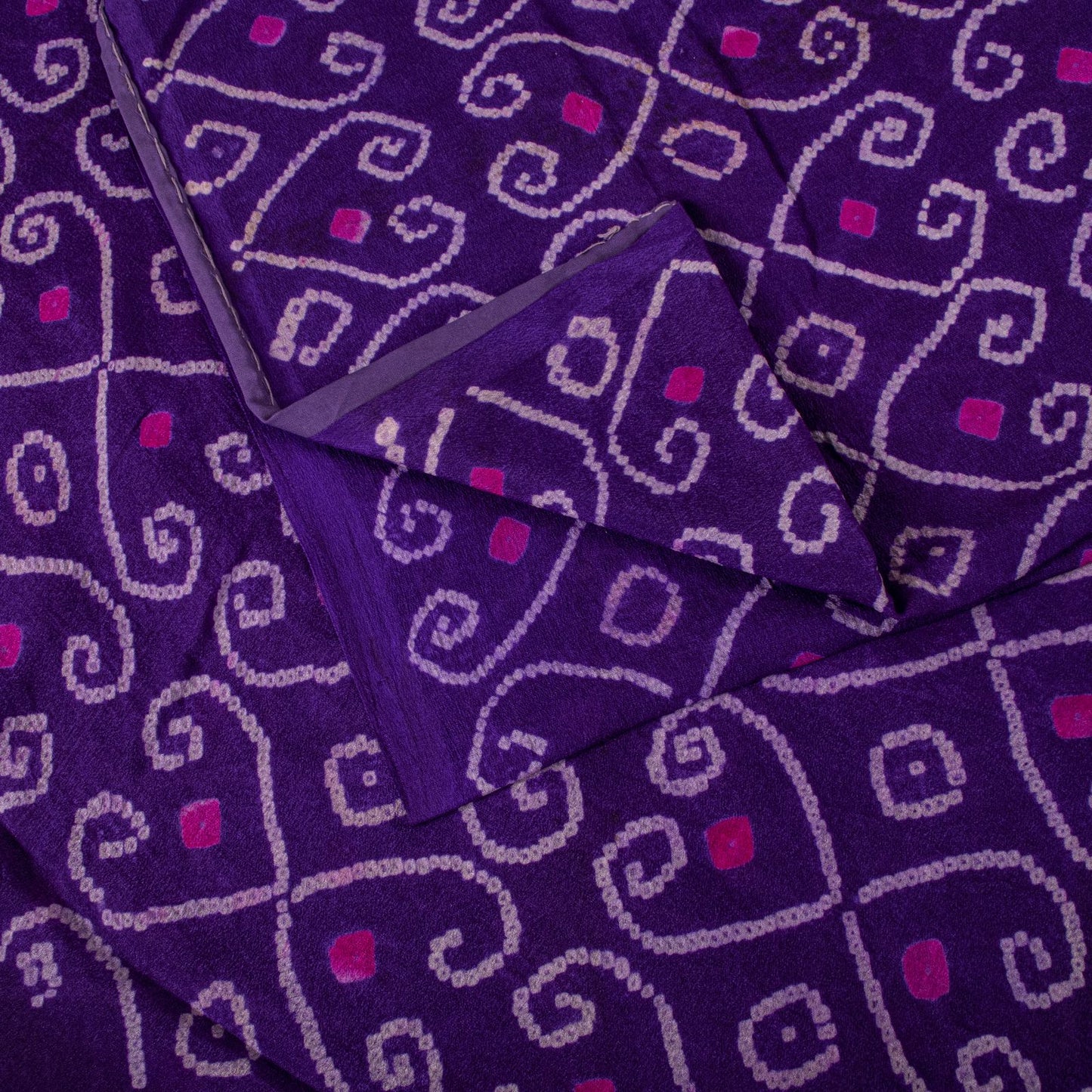 Sanskriti Vintage Purple Pure Silk Saree Bandhani Print Sari Fabric 5+Yard Craft