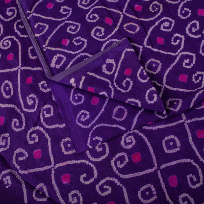 Sanskriti Vintage Purple Pure Silk Saree Bandhani Print Sari Fabric 5+Yard Craft