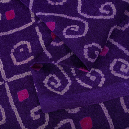 Sanskriti Vintage Purple Pure Silk Saree Bandhani Print Sari Fabric 5+Yard Craft