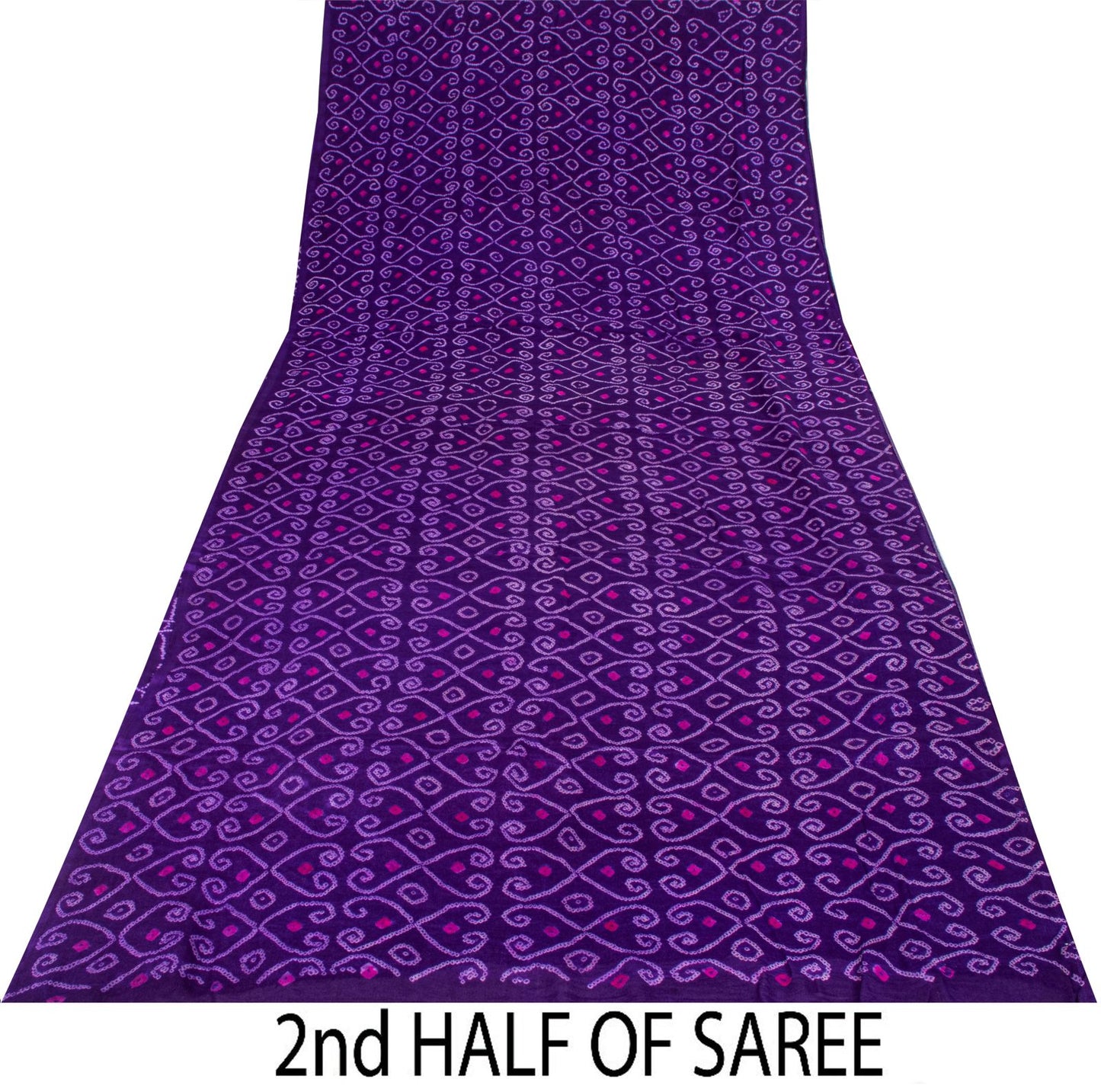 Sanskriti Vintage Purple Pure Silk Saree Bandhani Print Sari Fabric 5+Yard Craft