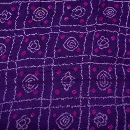 Sanskriti Vintage Purple Pure Silk Saree Bandhani Print Sari Fabric 5+Yard Craft