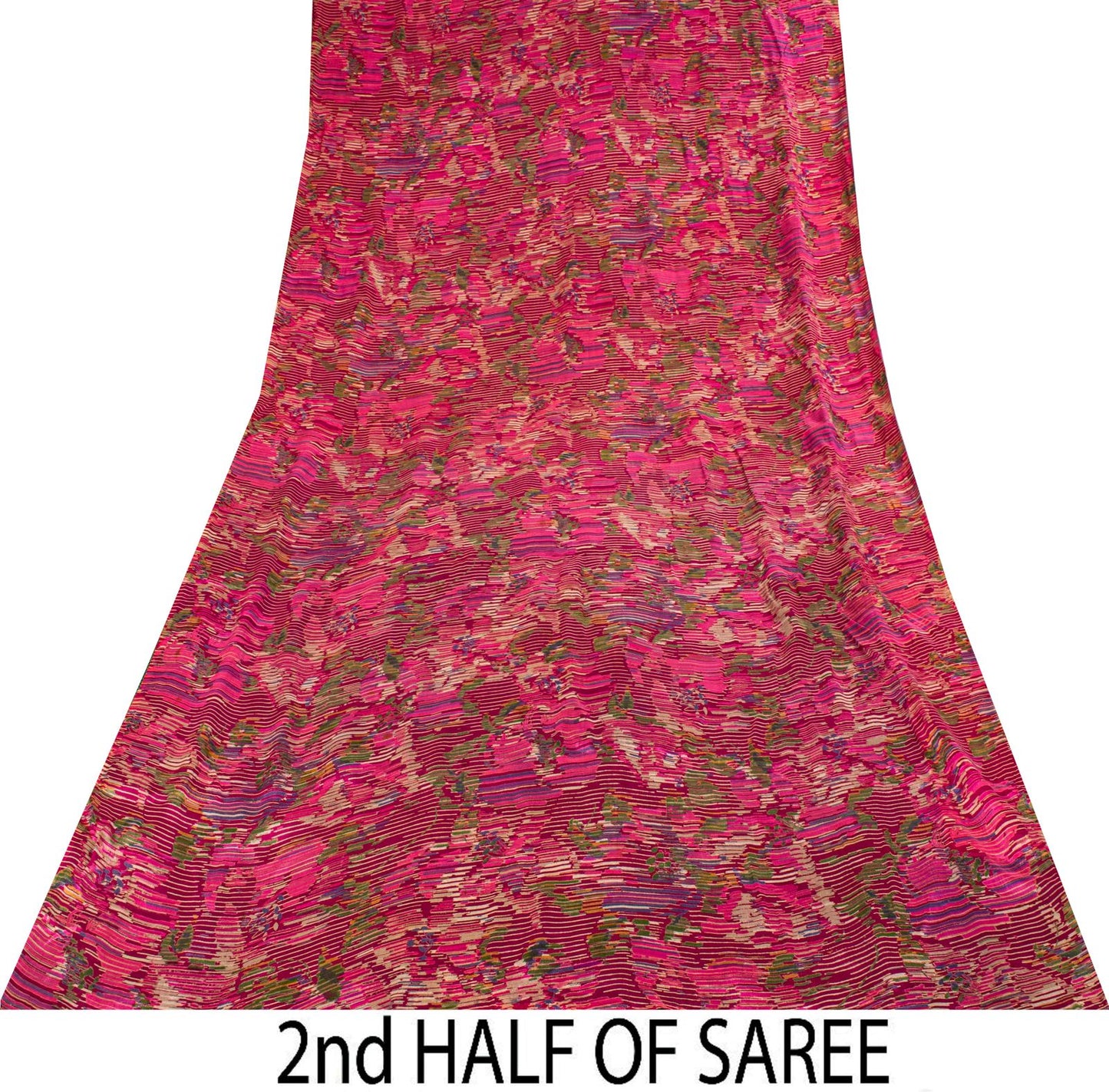 Sanskriti Vintage Pink Pure Silk Saree Abstract Ikat Style Print 6+Yard Sari Diy